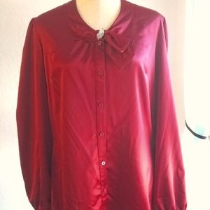 East 5th red satin button down blouse, L